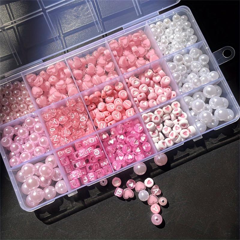 Jewelry Making Degree - Kotak alfabet merah muda 10 buah,